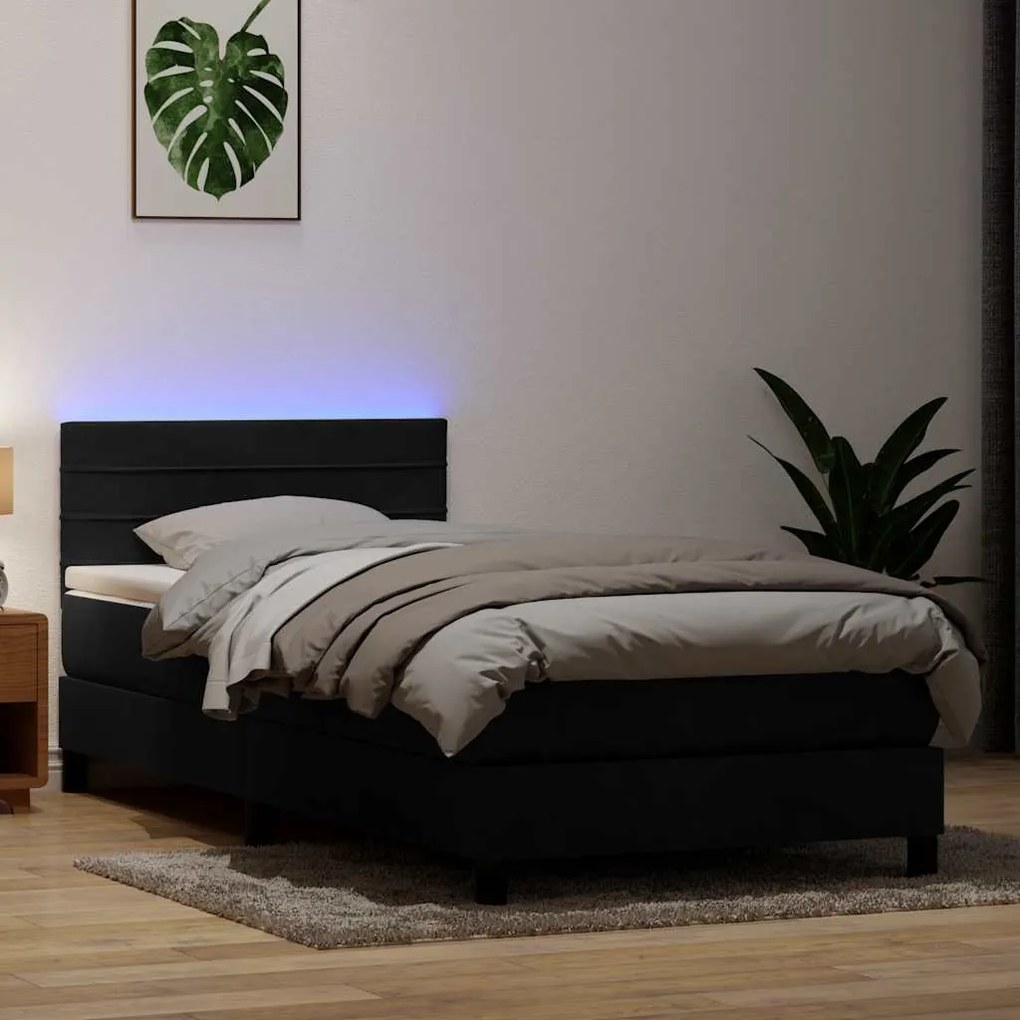 vidaXL Cama box spring c/ colchão e LED preto 80x210 cm veludo
