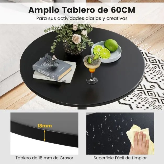 Mesa bar redonda Metal regulavel em altura (2 opções altura ) 60 x 60 x 56 cm/101,5 cm preta