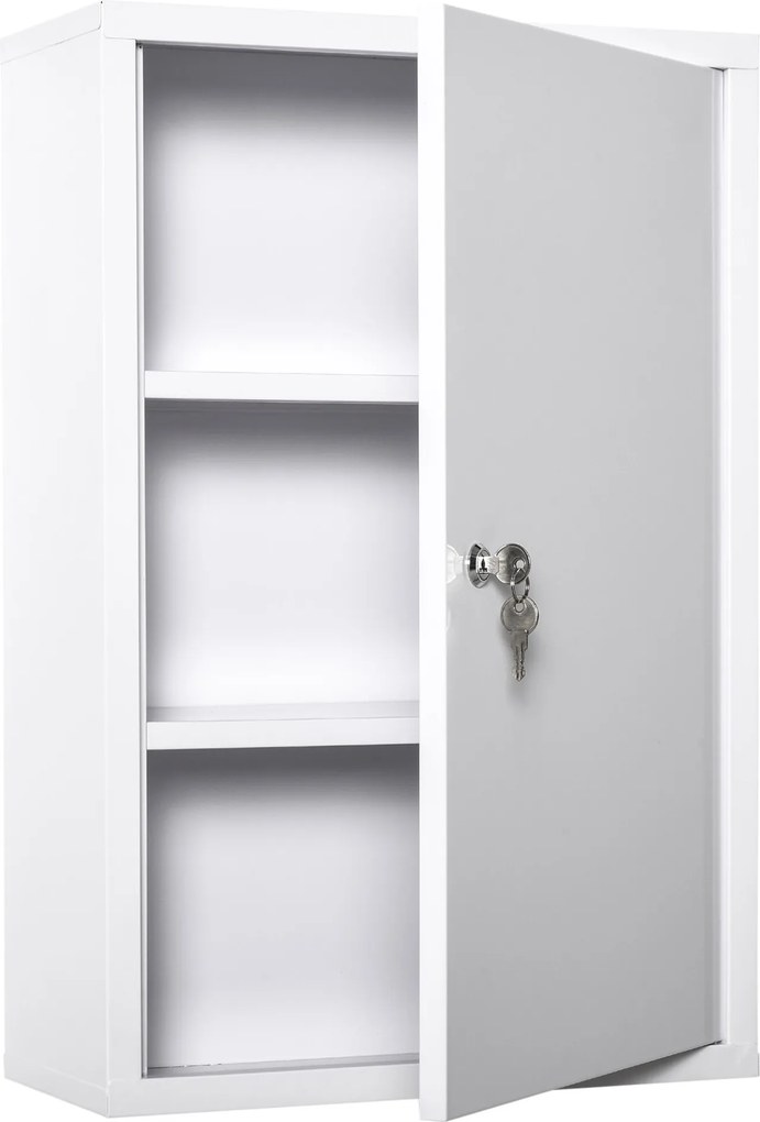 Armário Farmácia de Parede com 3 Prateleiras de Armazenamento e Fechadura com 2 Chaves 40x18x60cm Branco
