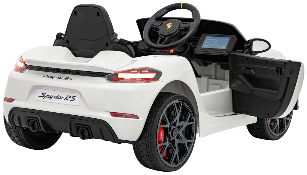 Carro elétrico para Crianças 12V Porsche Spyder RS 718 Com MP4, Rodas Espuma EVA, assento couro ecológico Carga até 30 kg Branco