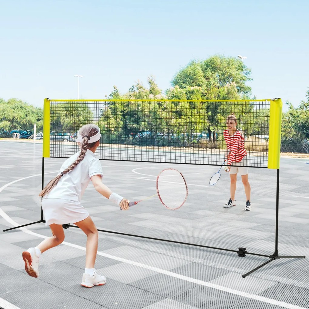 Rede de badminton 310 cm portátil ajustável em altura com postes, bolsa de transporte e 2 penas para interior e exterior Amarela