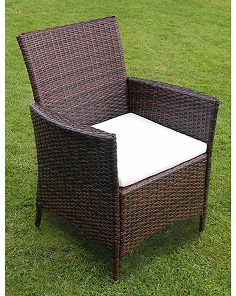 7 pcs conjunto jantar exterior com almofadões vime PE castanho