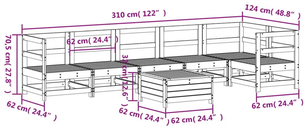 7 pcs conjunto sofás jardim madeira de pinho impregnada
