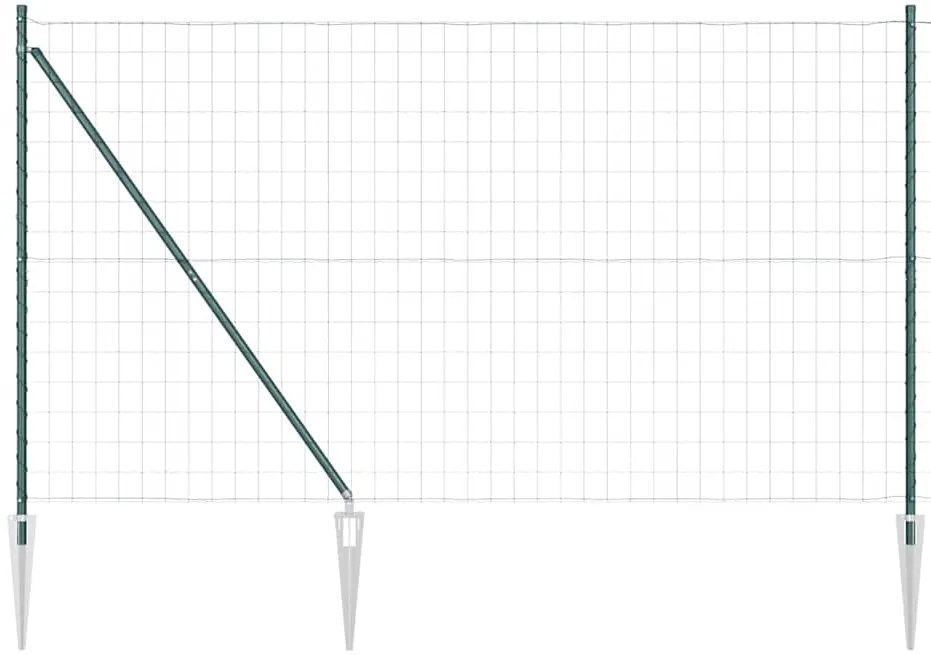 Cerca Euro com 7 postes pontudos, 1,6 x 10 m, em aço galvanizado verde