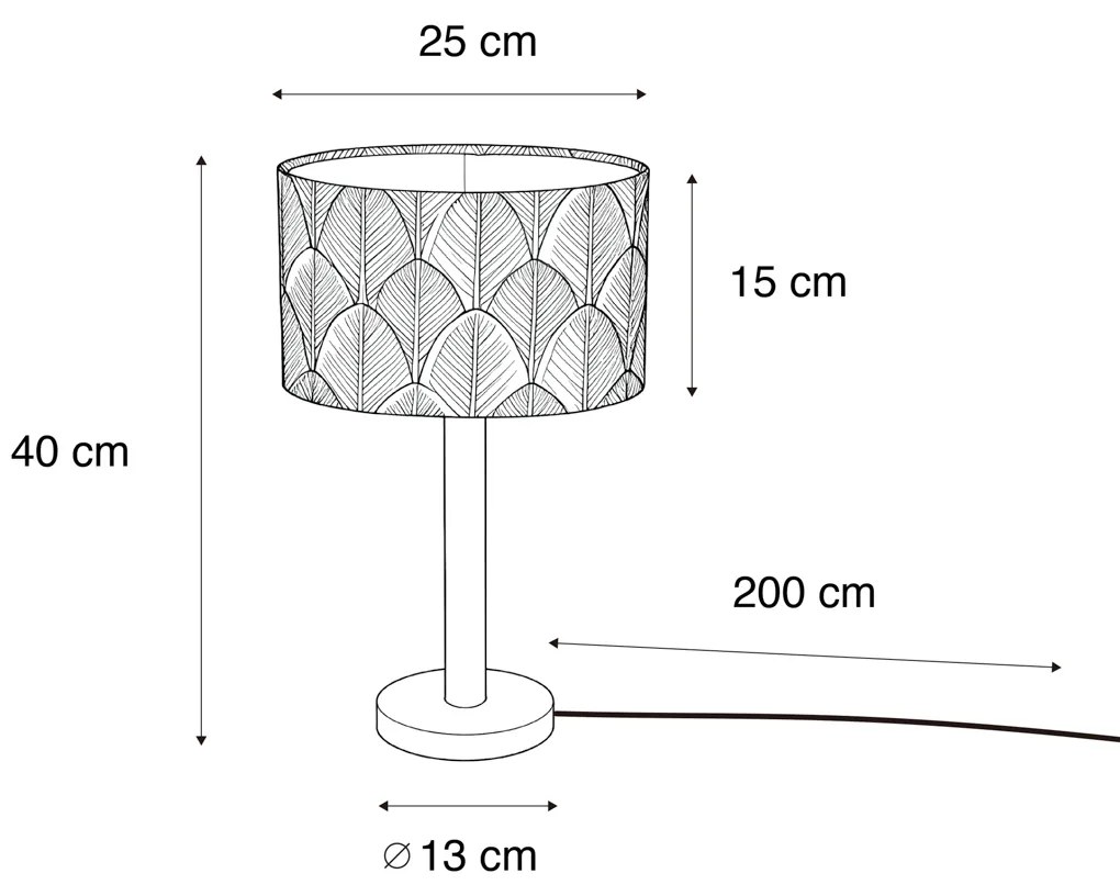 Candeeiro de Mesa em Madeira com Abajur de Veludo Oval Design Folha 25cm - Mels Rústico ,Clássico / Antigo