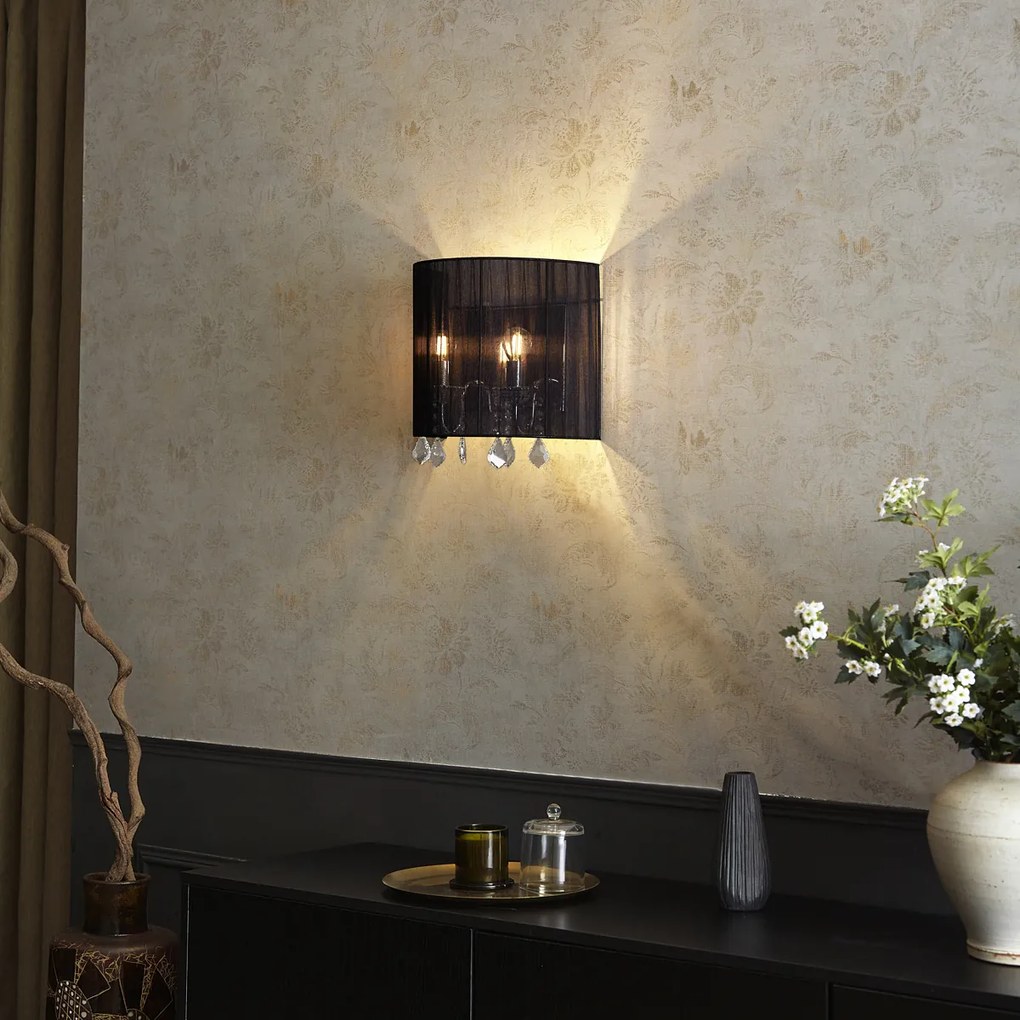 Candeeiro de parede clássico cromado com cúpula preta - Ann-Kathrin 2