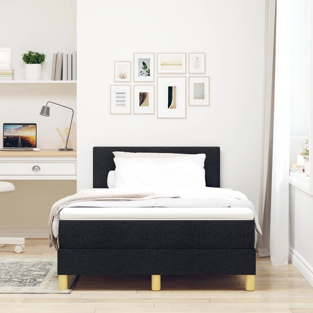 Cama Box Spring com Colchão Preta 120x200 cm Tecido