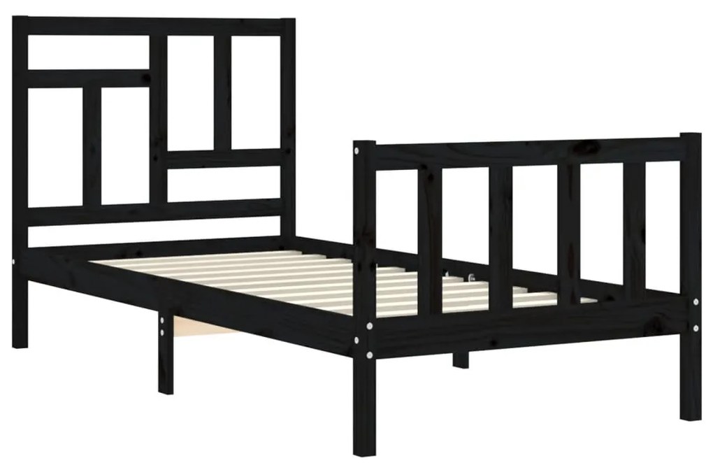 Estrutura de cama com cabeceira 90x200 cm madeira maciça preto