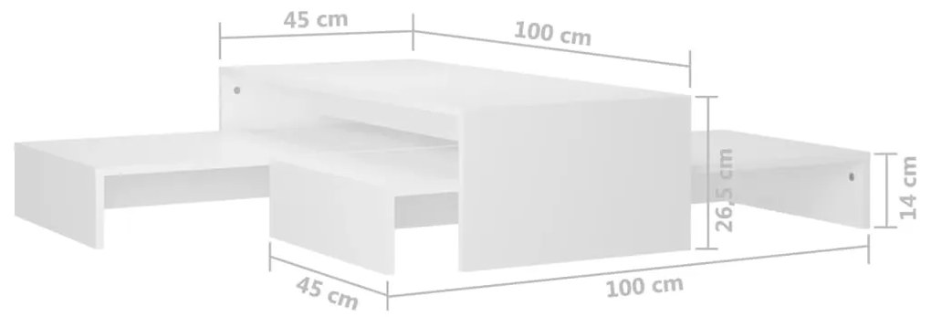 Conj. mesas de centro 100x100x26,5 cm cm contraplacado branco