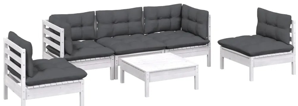6 pcs conjunto lounge de jardim c/ almofadões pinho maciço