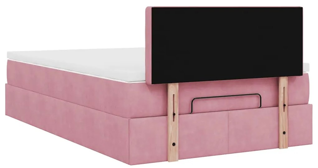 Estrutura de cama otomana com colchão 120x200 cm veludo rosa