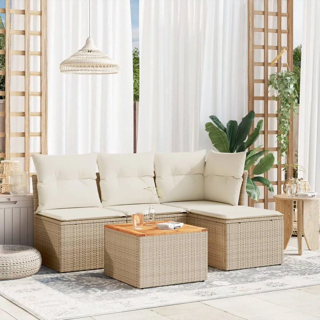5 pcs conjunto de sofás p/ jardim com almofadões vime PE bege