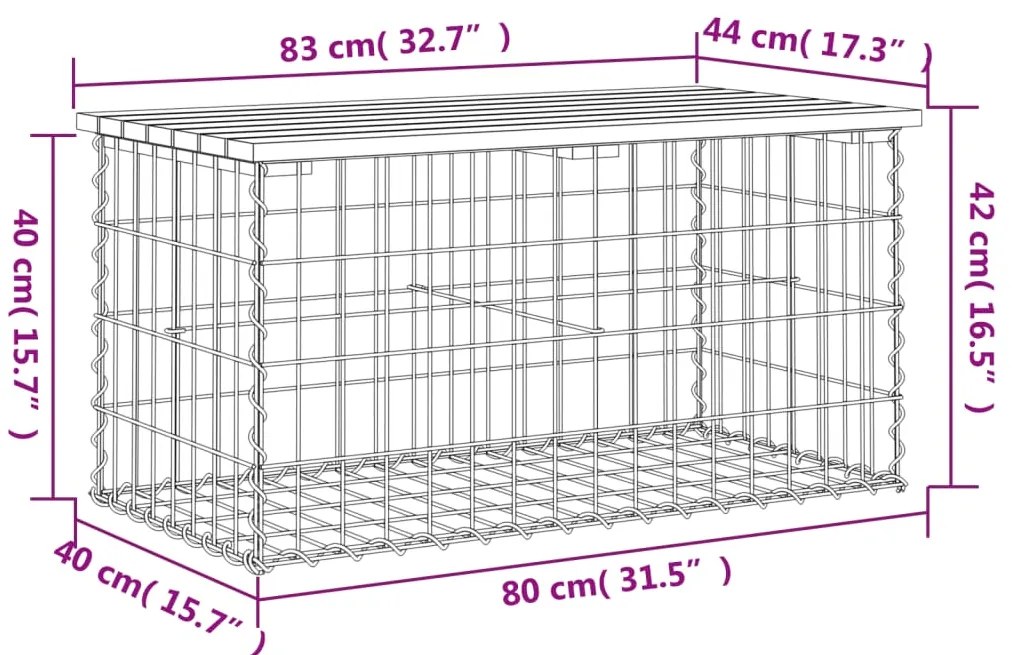 Banco de jardim c/ design gabião 83x44x42 cm pinho impregnado