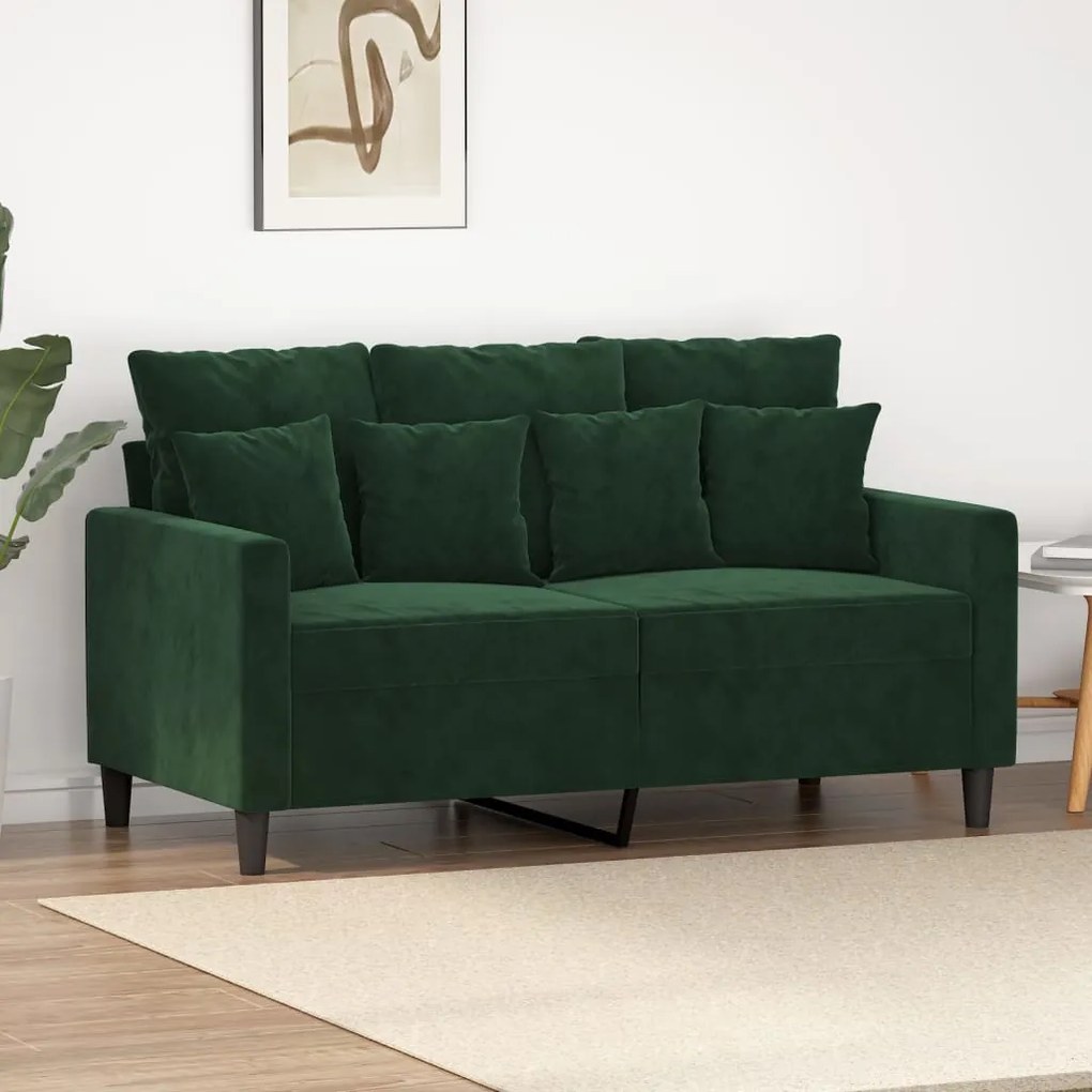 vidaXL Sofá de 2 lugares 120 cm veludo verde-escuro