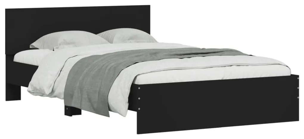 Estrutura de cama com cabeceira e luzes LED 135x190 cm preto