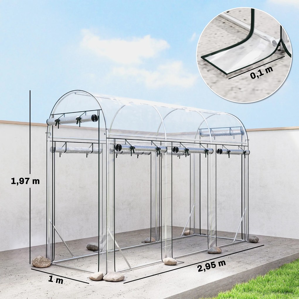 Estufa Tipo Túnel 3x1x2 m com 8 Portas Enroláveis e Estrutura de Aço Galvanizado Anti-UV Transparente