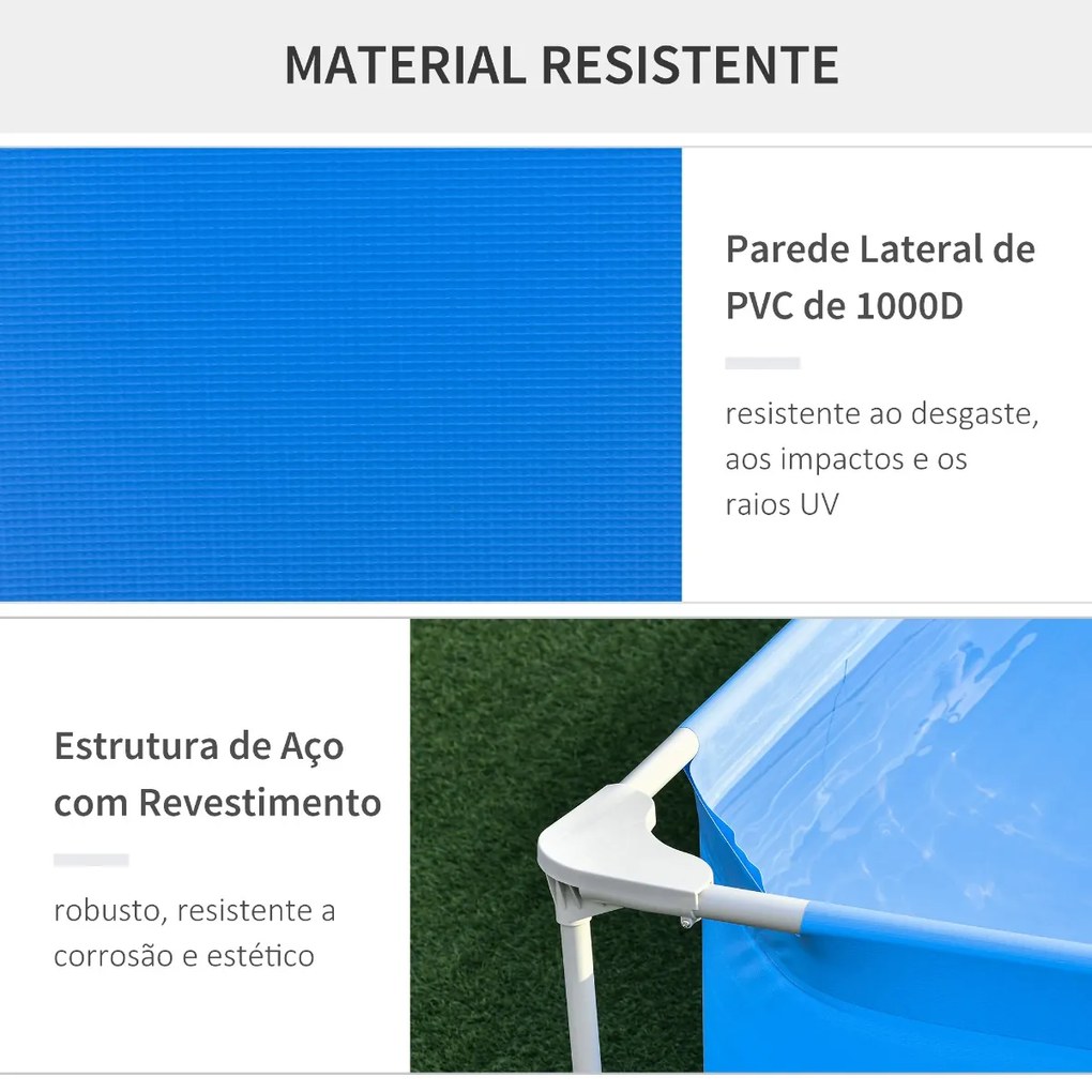 Outsunny Piscina Desmontável Tubular 291x190x75cm com Depuradora de Cartucho Piscina Retangular de Exterior para Adultos e Crianças 3600L Azul