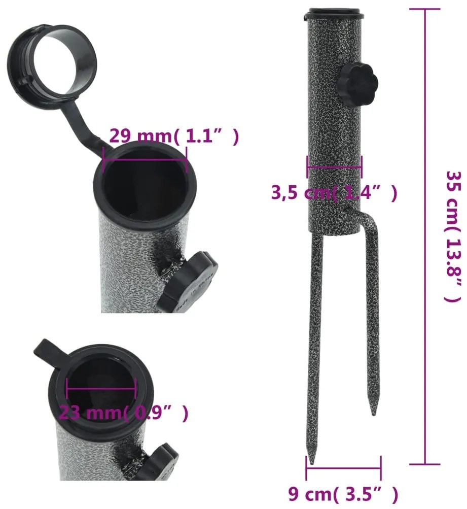 Suportes de guarda-sol c/ espigões 2 pcs 9x35cm aço galvanizado