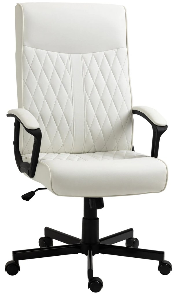 Cadeira de Escritório Giratória 360° com Encosto Alto Altura Ajustável e Função de Inclinação 65x65x102-112,5cm Creme