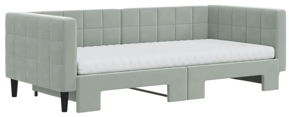 Sofá-cama c/ gavetão e colchões 90x190 cm veludo cinzento-claro