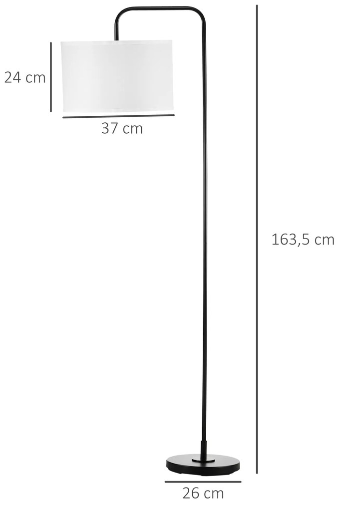 Candeeiro de Pé Moderno Lâmpada E27 Máx. 40W com Ecrã de Linho Estrutura de Aço e Interruptor de Pé Candeeiro de Leitura para Sala de Estar Dormitório