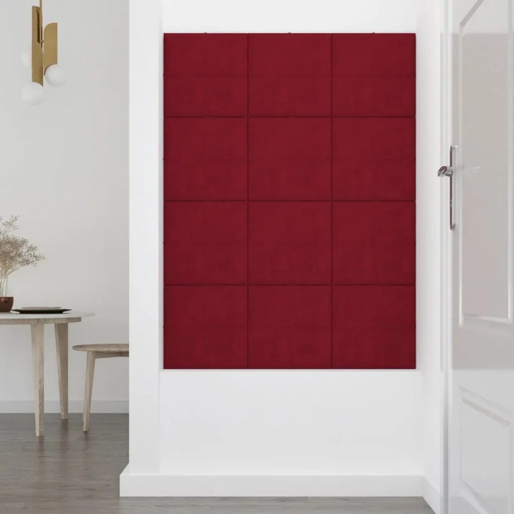 Painel parede 12 pcs 30x30 cm veludo 1,08 m² vermelho tinto