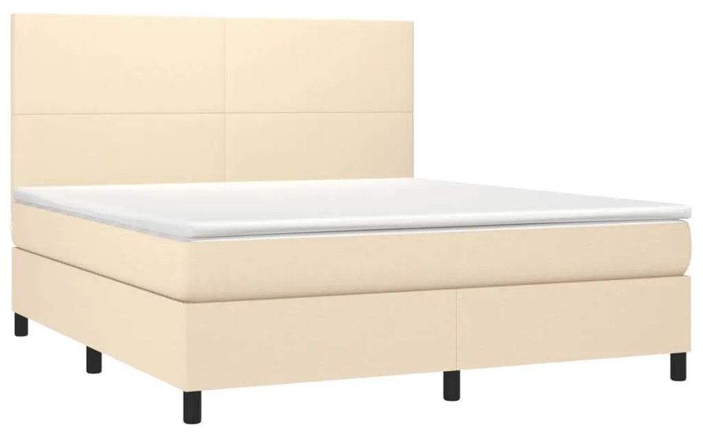 Cama box spring c/ colchão e LED 180x200 cm tecido cor creme