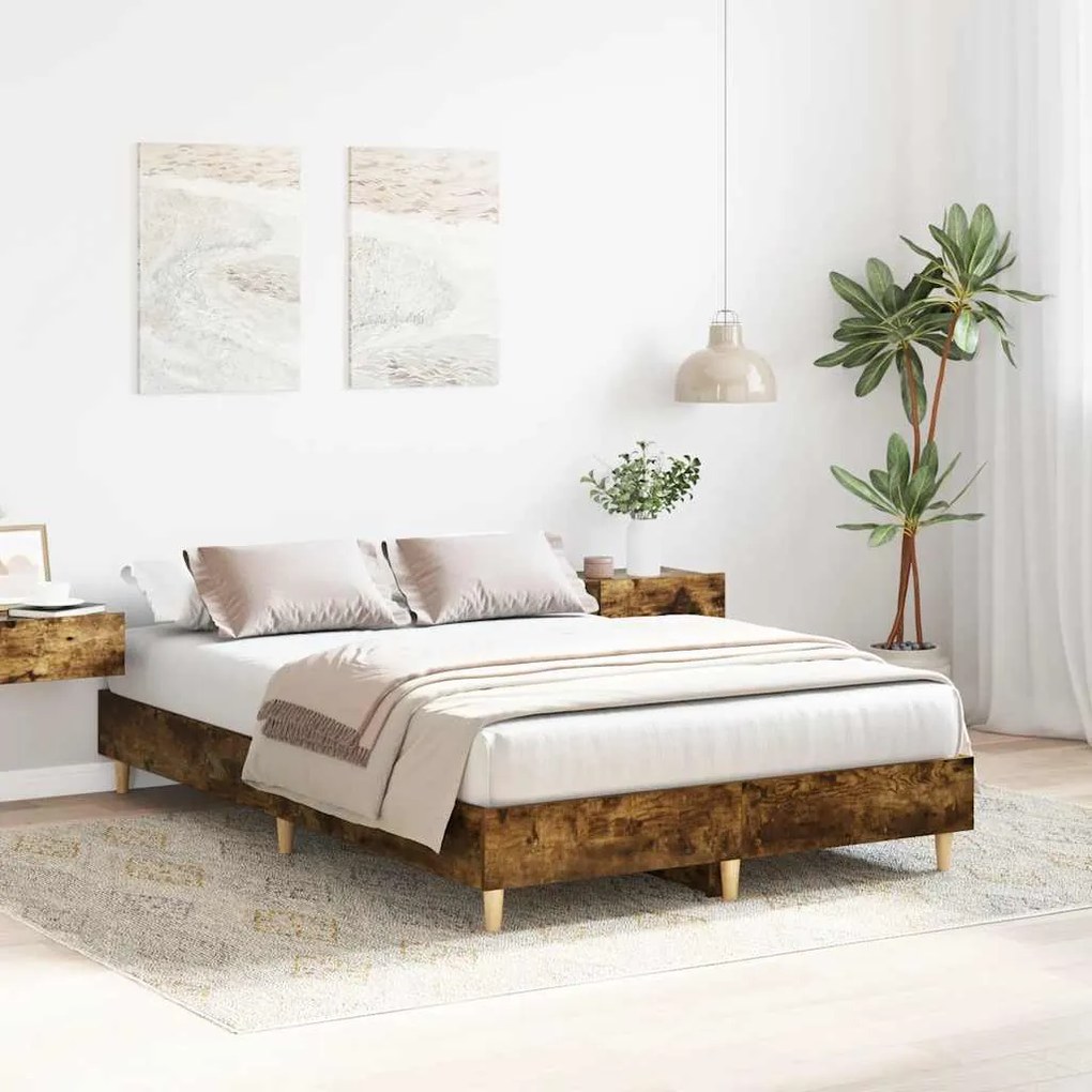 Estrutura de cama sem colchão 140x190 cm carvalho fumado