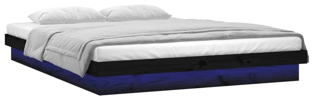 Estrutura cama c/ LED pequena casal 120x190 cm pinho preto