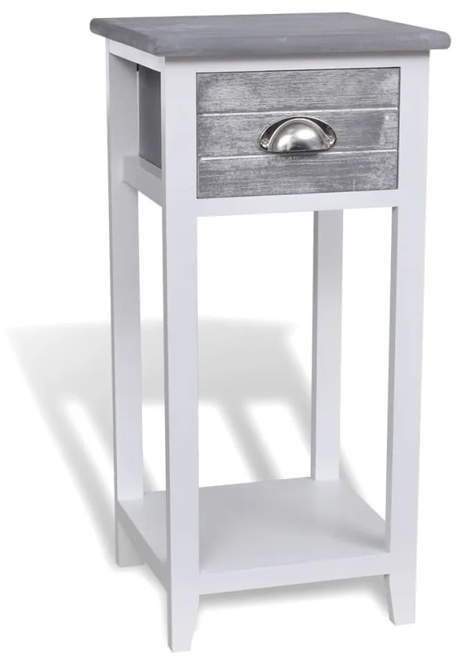 vidaXL Mesa de cabeceira com 1 gaveta, cinzento e branco