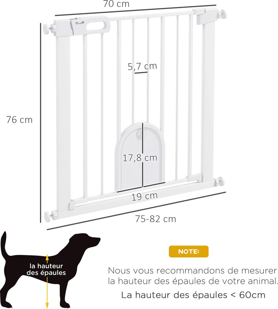 Barreira de segurança para animais com porta de fecho automático e sistema de duplo bloqueio, em aço branco