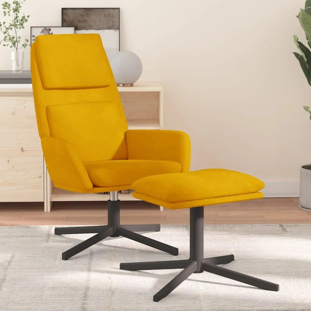 vidaXL Cadeira de descanso com banco veludo amarelo mostarda