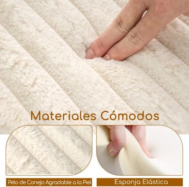 Conjunto de 2 pufe modernos 32 L + 21 L Pufes redondos estofados em pele de coelho com tampas removíveis e espaço bege