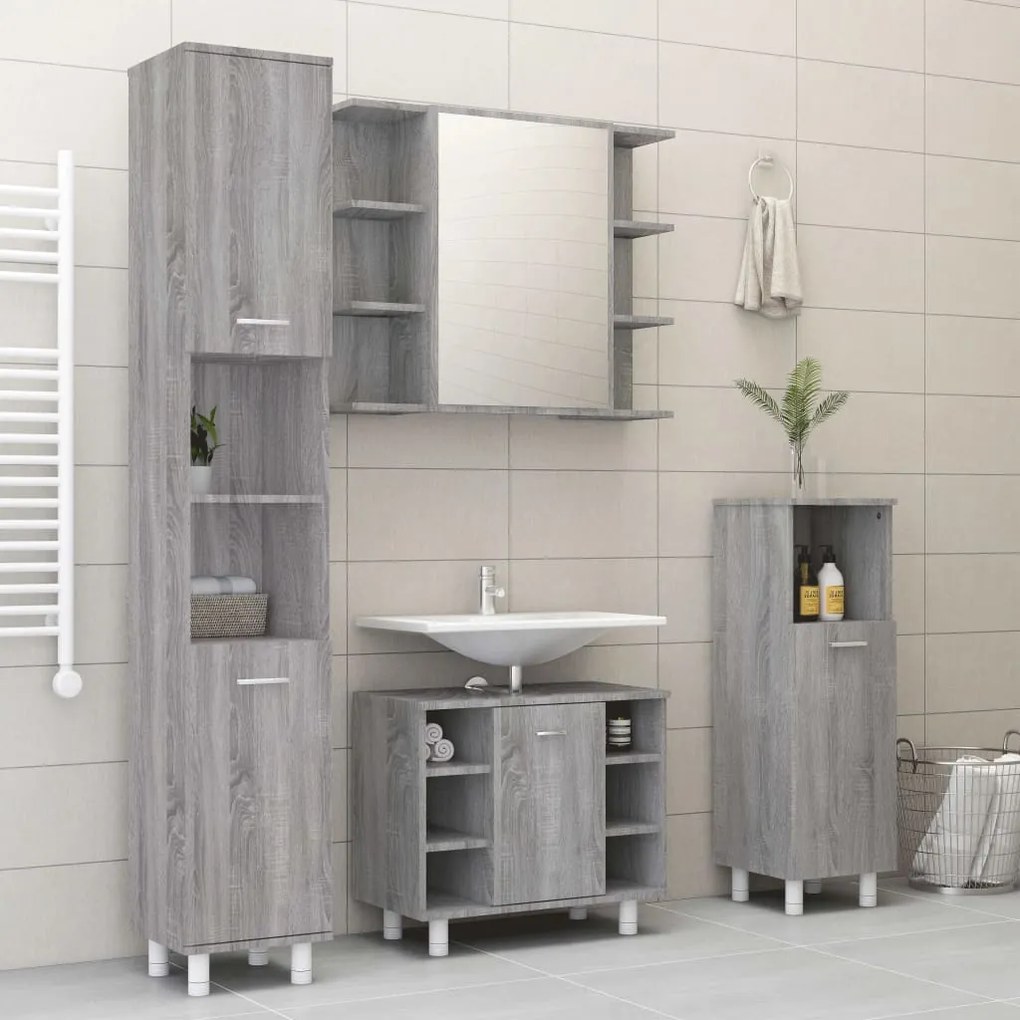vidaXL 4 pcs conj. móveis casa de banho derivados madeira cinza sonoma