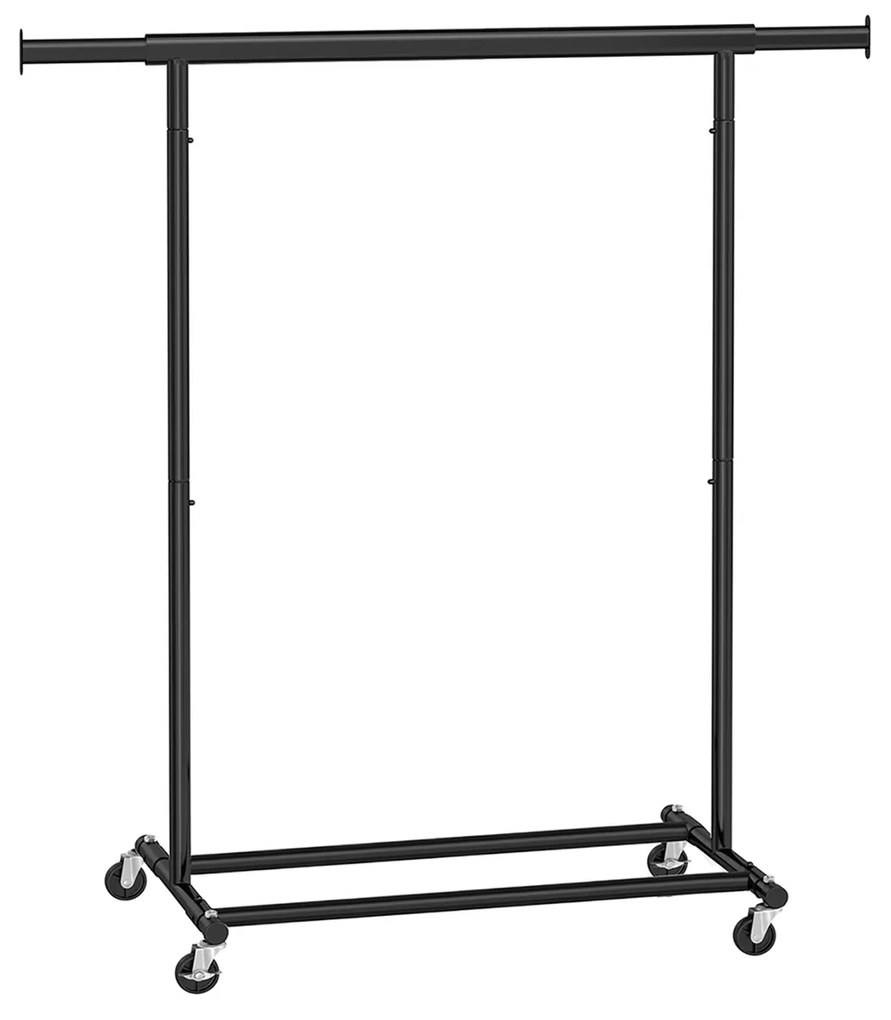 Cabideiro SONGMICS sobre rodas, suporte para roupas resistente, com trilho extensível para pendurar, capacidade de carga de 90 kg, fácil montagem, portátil, preto HSR13BKV1