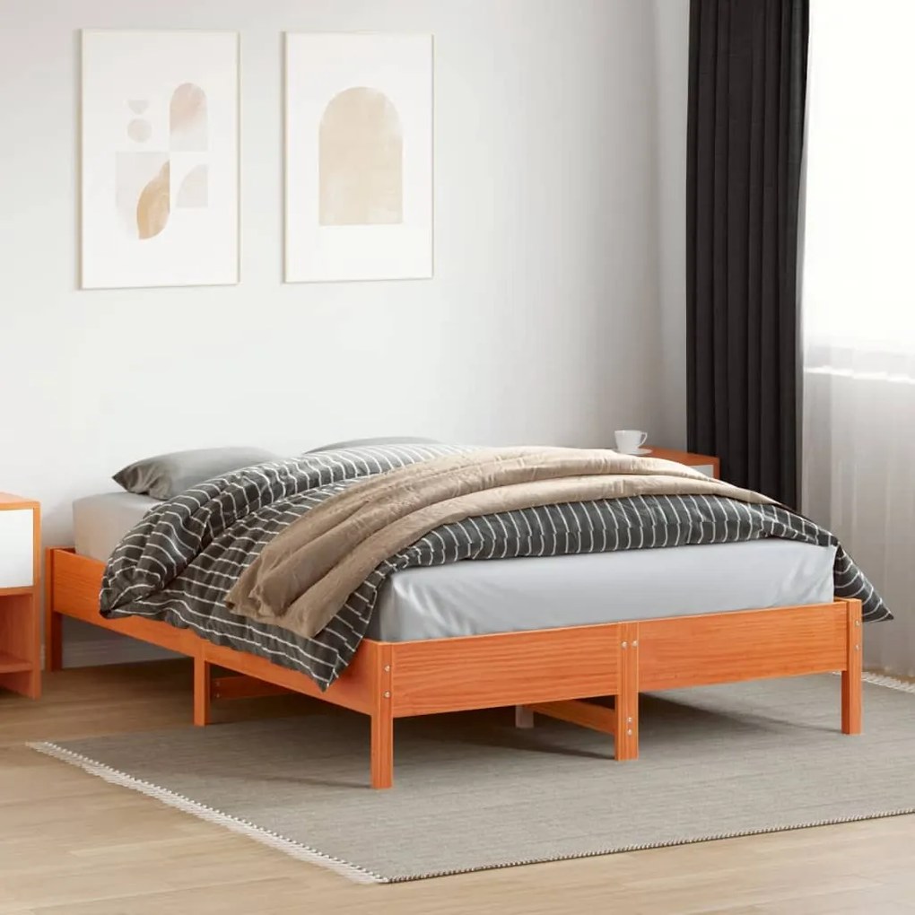 Cama sem colchão 140x200 cm madeira pinho maciça castanho-mel
