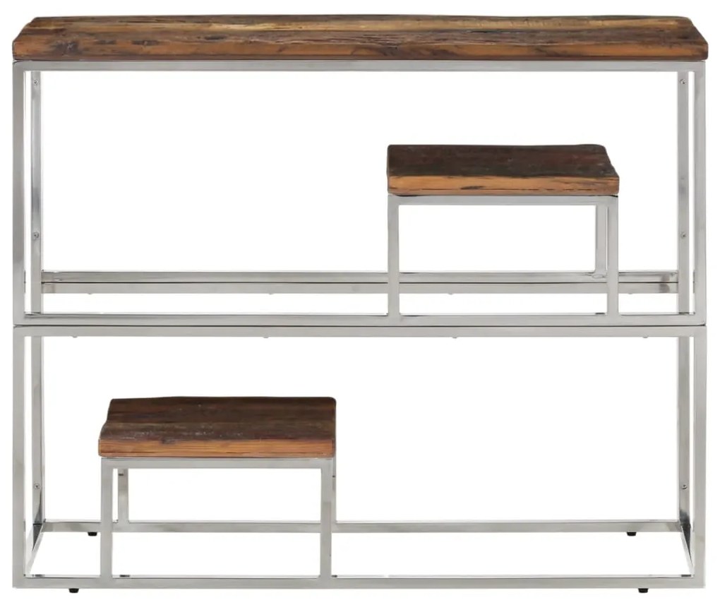 Mesa consola aço inoxidável/madeira ferroviária maciça prateado