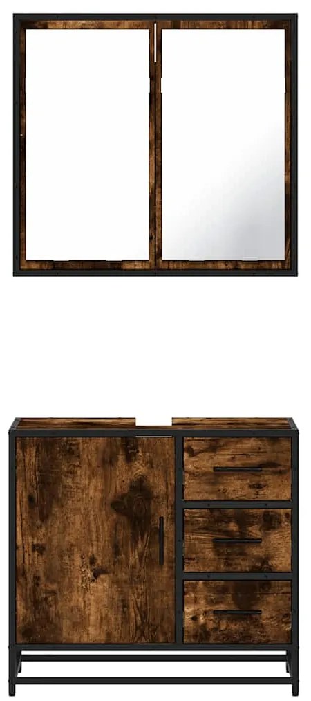 2 pcs conj. móveis casa de banho derivados madeira cor fumado