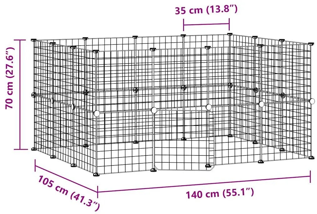 Gaiola p/ animais de 28 painéis c/ porta 35x35 cm aço preto