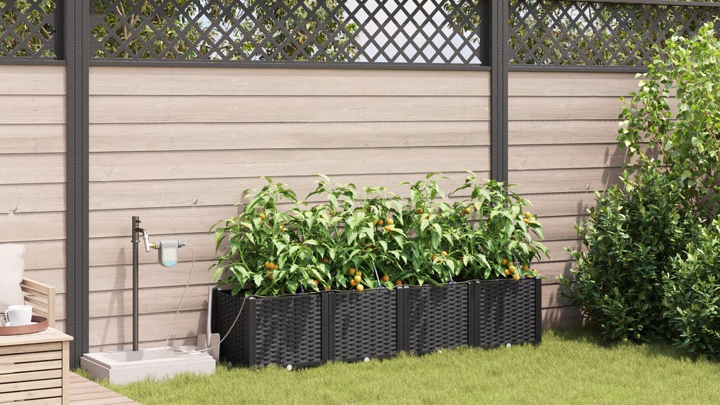 Jardineiras vidaXL com Sistema de Irrigação 4 pcs Preto