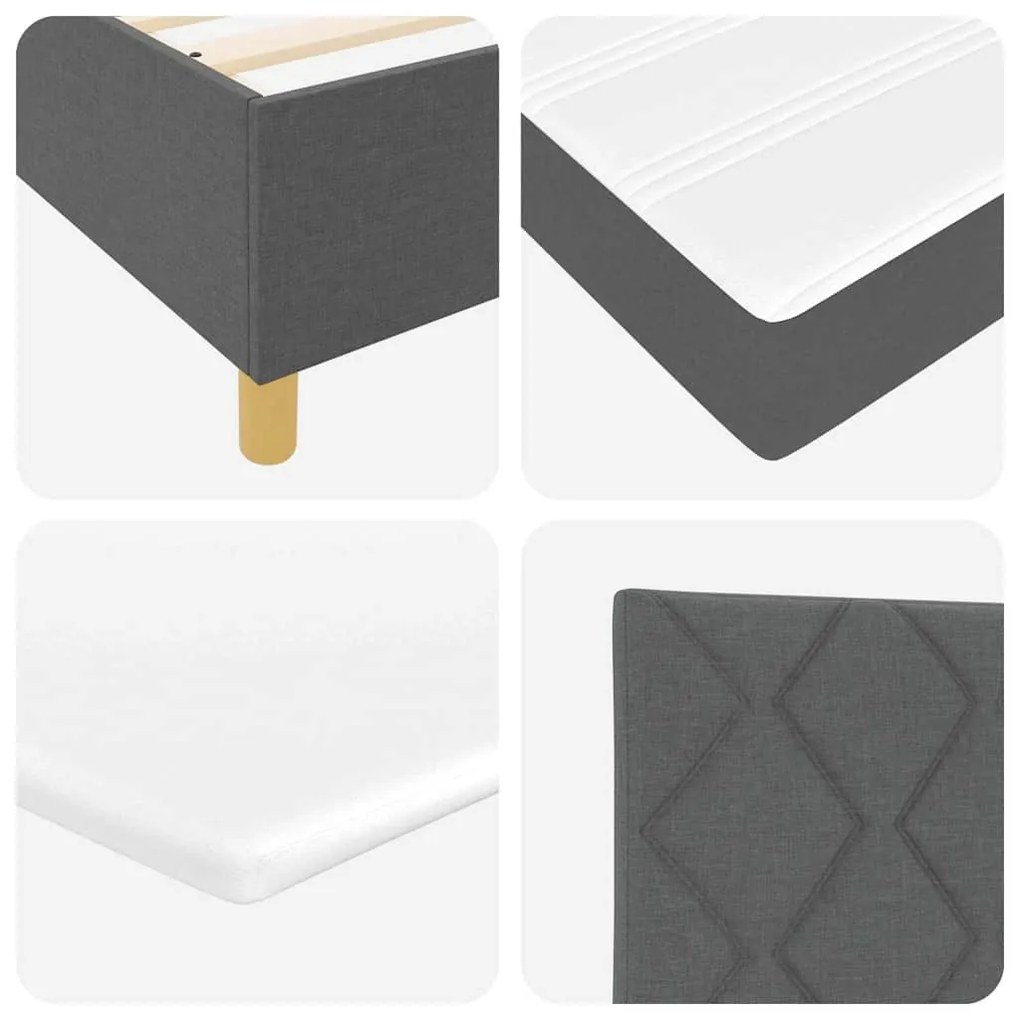 Cama Box Spring com Colchão &amp; LED Cinza Escuro 140x200 cm Tecido