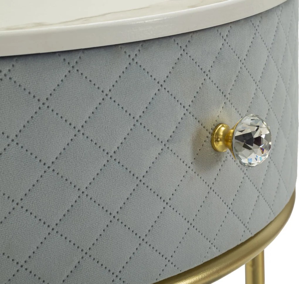 MESA DE CABECEIRA/TOCADOR COM PUFF Ø52X70 - Ø36X39 CM AZUL CLARO E DOURADO