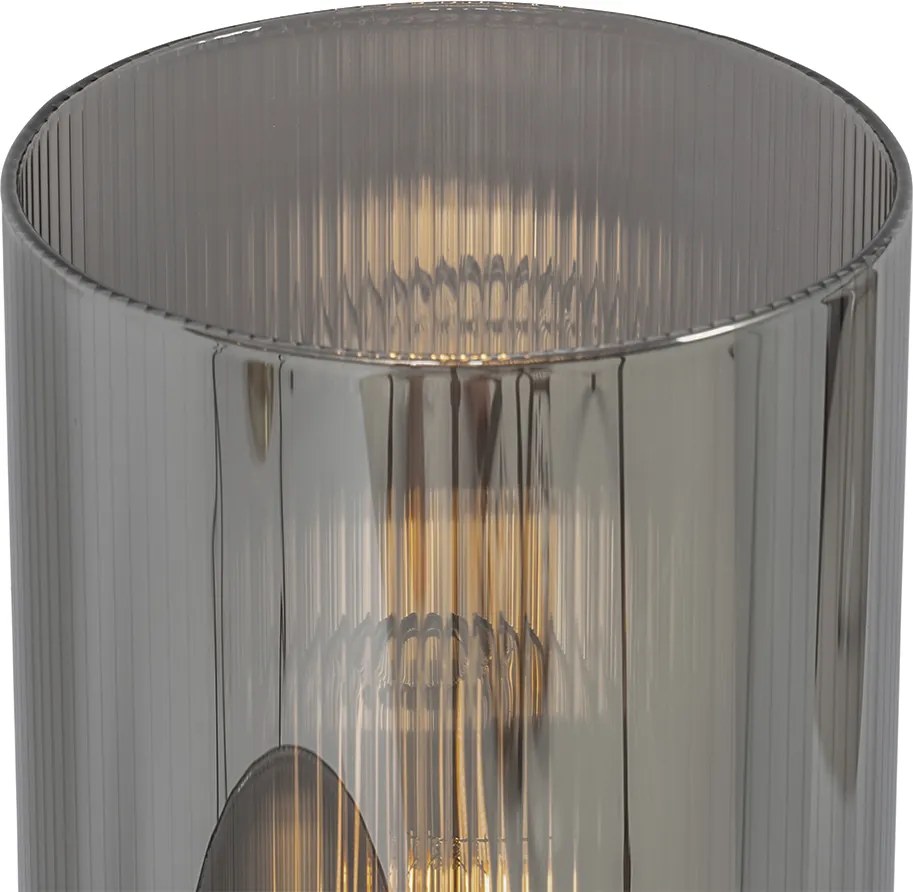 Candeeiro de mesa Art Deco preto com vidro fumê 2 luzes - Laura
