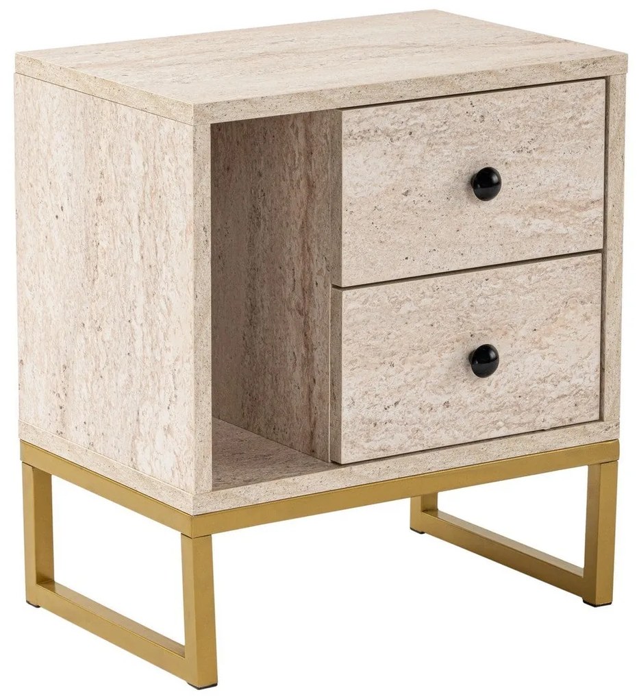 Mesa de Cabeceira "Glimmer" – Travertine e Dourado, 45,2x29,5x50 cm, D