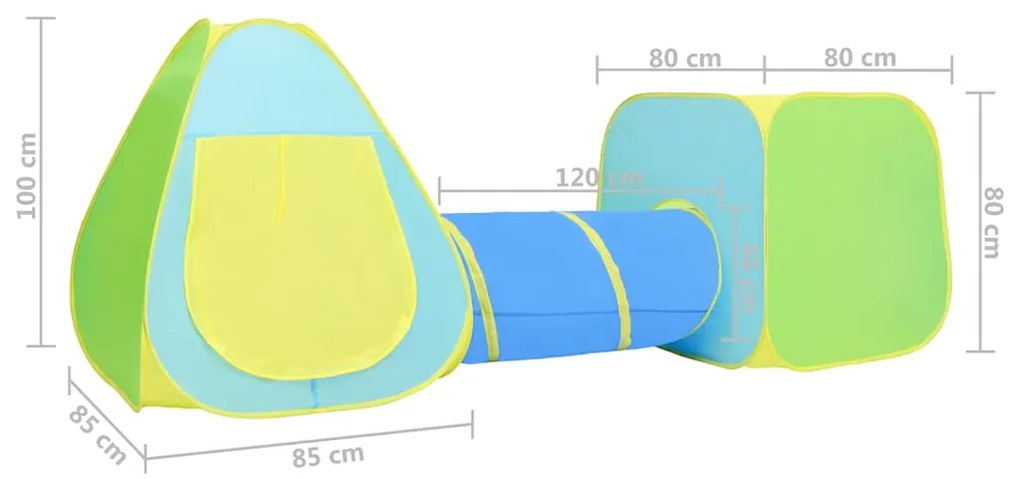 Tenda de brincar infantil com 100 bolas multicolorido