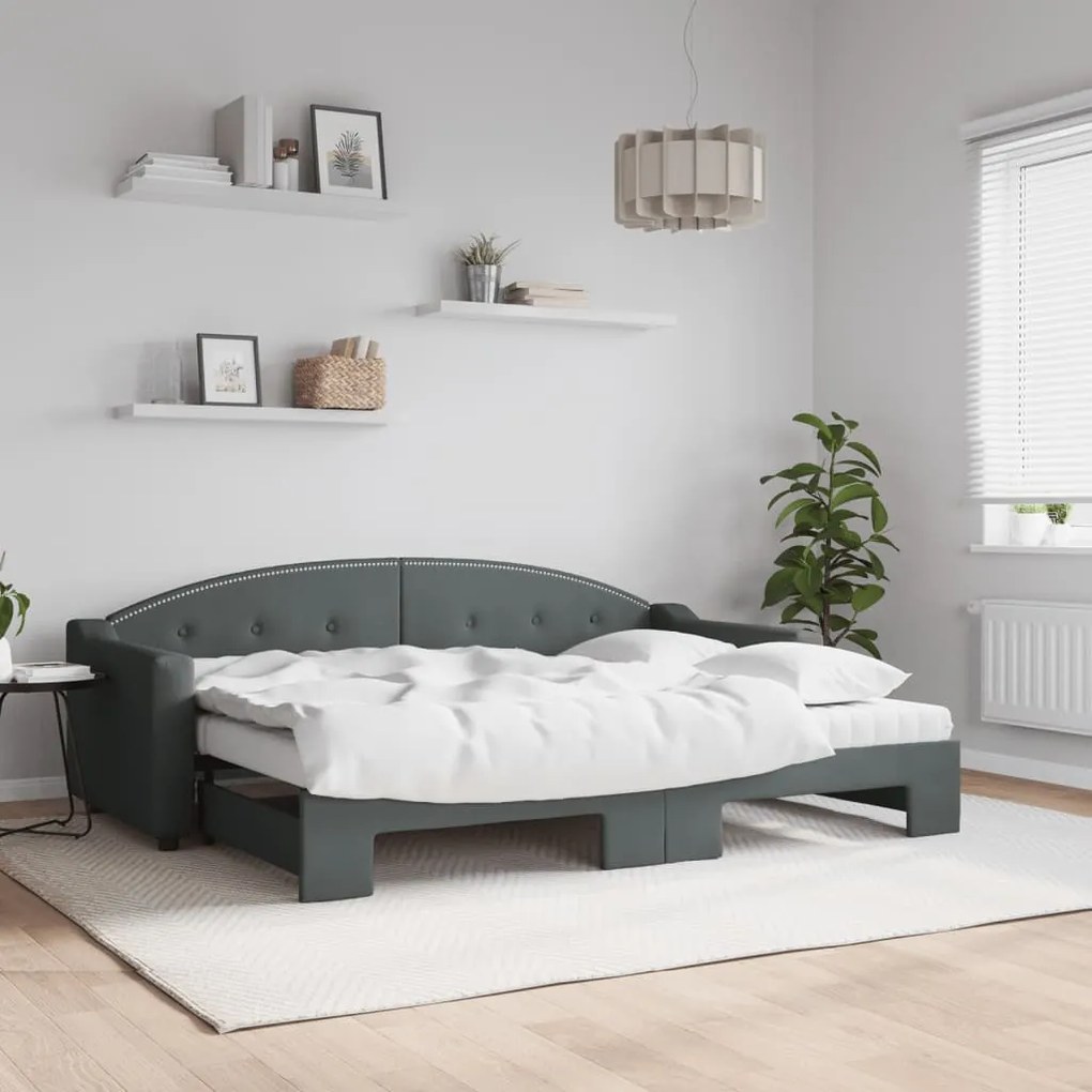vidaXL Sofá-cama c/ gavetão e colchões 80x200cm tecido cinzento-escuro
