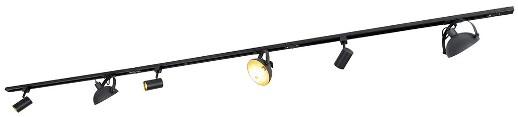 Sistema de trilhos monofásico com 6 focos ajustáveis pretos - Magnax Jeana