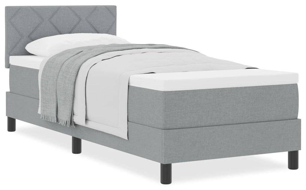 Cama Box Spring com Colchão Cinza Claro 80x200 cm Têxtil