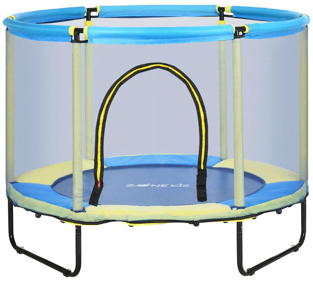 ZONEKIZ Trampolim Infantil Ø110cm com Rede de Segurança para Crianças de 1-6 Anos com Proteção de Bordas Ø140x115cm Azul