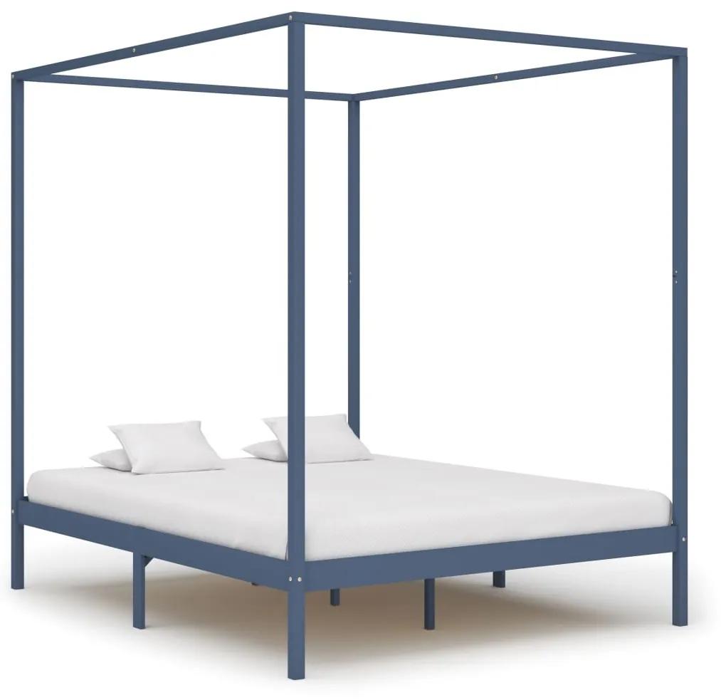 Estrutura de cama com toldo 160x200 cm pinho maciço cinzento